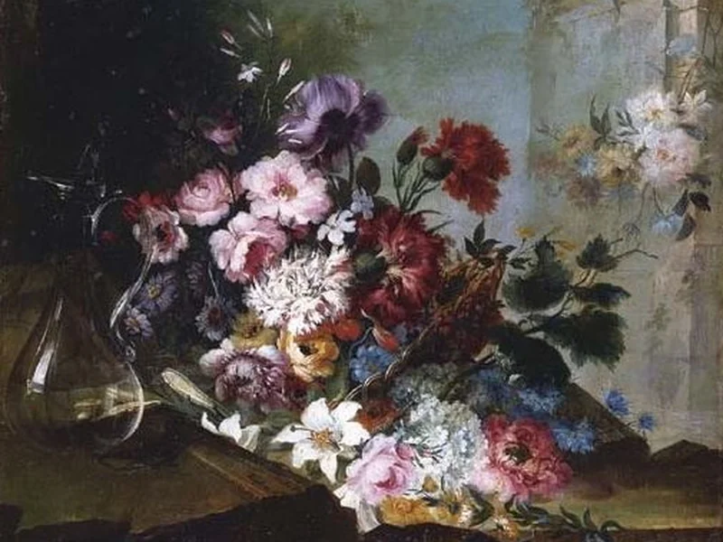 1748-Benito Espinós - Natura morta floreale con vaso di cristallo